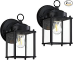 GRUENLICH Outdoor Wall Sconce, Exterior Wall Lighting Fixtures with Clear Glass, Front Porch Lighting, Anti-Rust Outside Lights for Patio, Doorway, Matte Black, 2 Pack