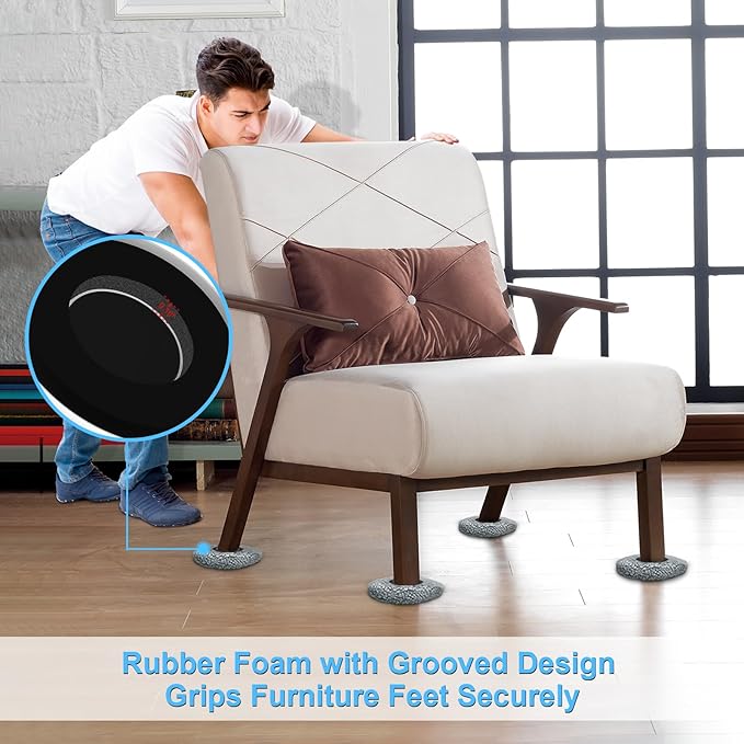 New Upgrade Furniture Movers Sliders, 4+4 Pack 4.3" Multi-Surface Furniture Sliders with Groove Design, Round 4PCS Moving Pads and 4 Hardwood Socks, Protect Floor and Easily Move Furniture