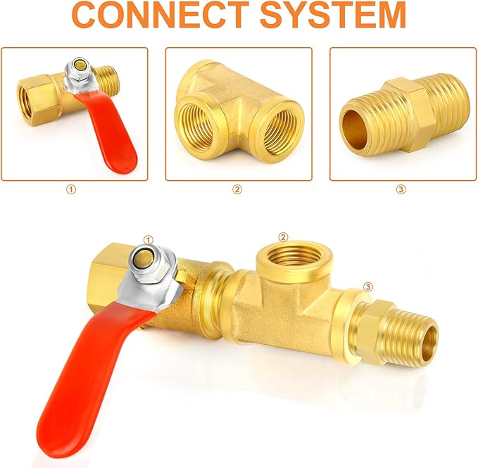 GASHER 6PCS 1/4 Inch NPT Brass Pipe Fitting, Ball Valve, Barstock Tee Brass Pipe Fitting and Air Hose Fitings