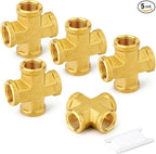 GASHER 5PCS Brass Pipe Fitting, Cross 4 Way Pipe Fitting, 1/8" NPT Female Pipe