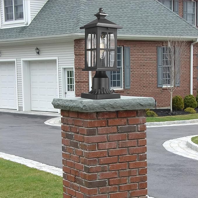 Darkaway Outdoor Post Lights, Exterior Post Lantern Lamp Waterproof Aluminum Housing Lamp with Seeded Glass, Fence Pole Deck Lighting for Garden Patio Pathway Driveway