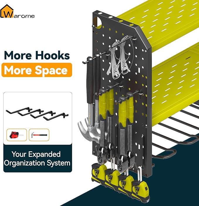 Warome Garage Power Tool Organizer with 8-Outlet Power Strip, Tool Storage Rack Wall Mount with 8 Cordless Drill Holders, Tool Organization Shelf with Charging Station in Green