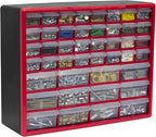 Akro-Mils 44-Drawer Plastic Drawer Storage Cabinet for Garage Organization, Bead Organizer, Building Bricks Storage, Teacher Toolbox, Makeup Organizer, 20" W x 6" D x 16" H, 10144 Red