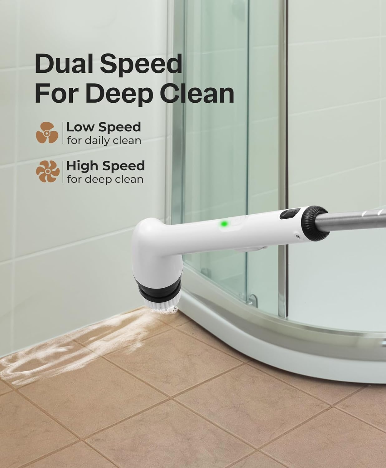 LyriFine Electric Spin Scrubber, New Full-Body IPX7 Waterproof Bathroom Cleaner Brush, Shower Scrubber with Long Handle & 2 Speed, Heads Replacement, Cleaning Supplies for Tub Shower Tile Floor