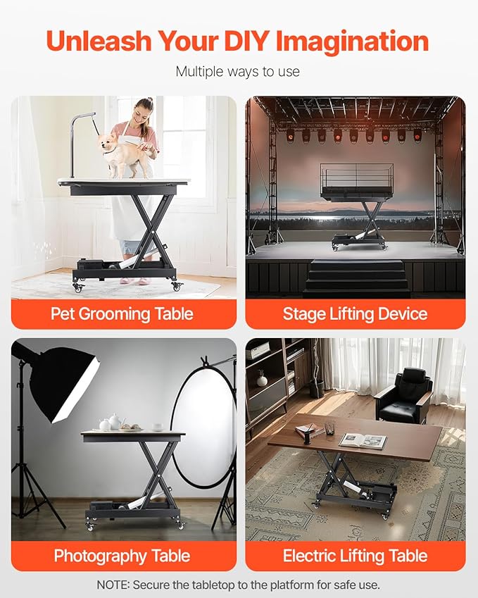 VEVOR Electric Lift Table, 330 lbs Capacity Single Scissor Lift Table, 8-28 in Height Adjustable Lifting Platform, Coffee Table Lift with 4 Wheels, for Material Handling and Transportation, Black