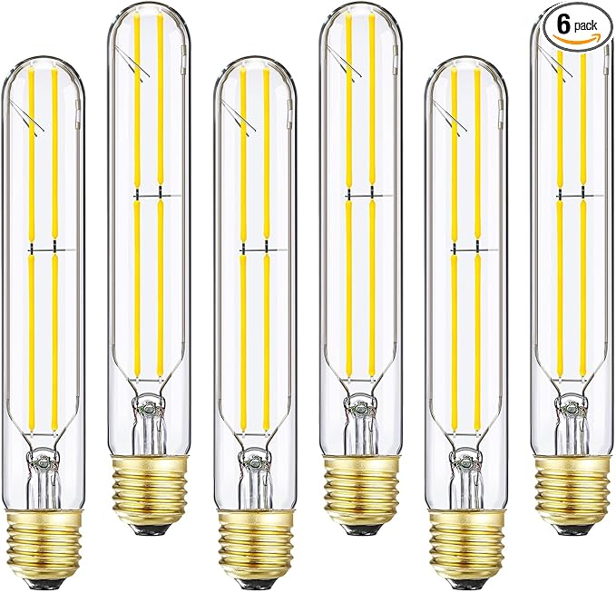 T10 LED Bulb E26 60 Watt Dimmable 7.3 INCH Tubular Long Light Bulbs, 5000K Cool White Tube Light Bulb for Candelabra, Wall Scones, Chandelier and Ceiling Fan, 120V 600Lumens 6 Pack