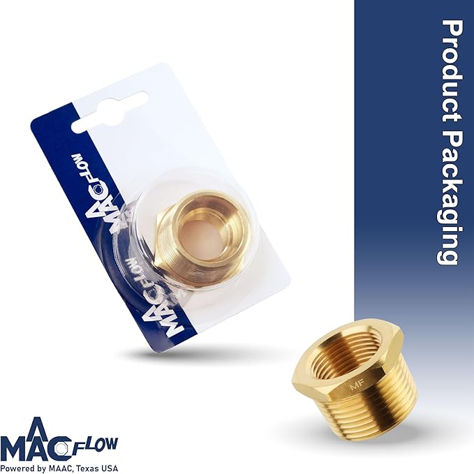 MAACFLOW brass 1" Male NPT to 1/2" Female NPT Adapter Reducer Hex Bushing (Thread OD1.27" - ID 0.72") (Pack of 1)