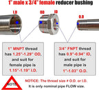 2 Pcs Reducer Hex Bushing, 304 Stainless Steel 1" Male NPT to 3/4" Female NPT（ 1"MNPT - 3/4"FNPT） Pipe Fitting Hex Bushing, Heavy Duty Pipe Fitting Reducer Adapter