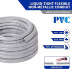 (3/4" Dia * 50 Feet) Yariwiz Flexible Electrical Conduit Liquid Tight PVC Conduit Kit with 5 PCS Coupling, 3 PCS Elbow and 10 PCS Strap, Sealtight Seal Flex Liquidtight Wire Outdoor Non Metallic Grey