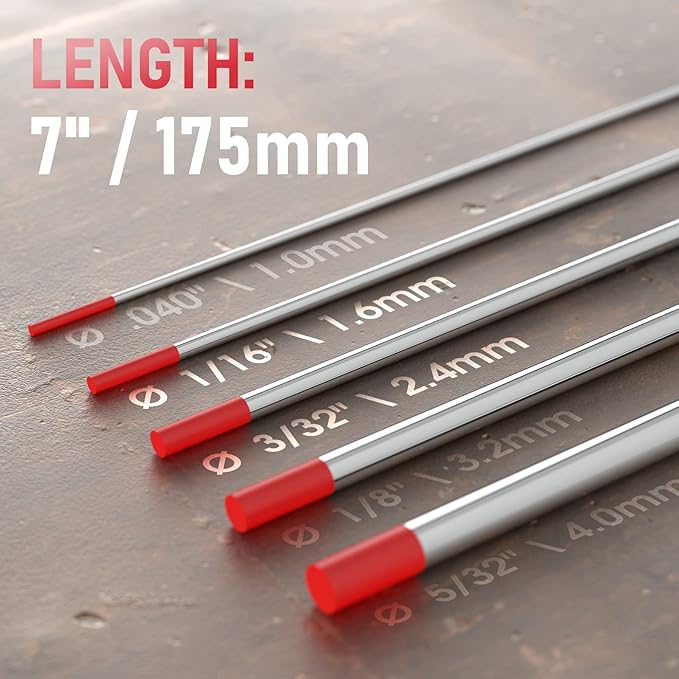 YESWELDER TIG Welding Tungsten Electrode Red Tip 5pk 1/16" & 5pk 3/32" by 7" Assorted-size (Red, WT20/EWTh-2)