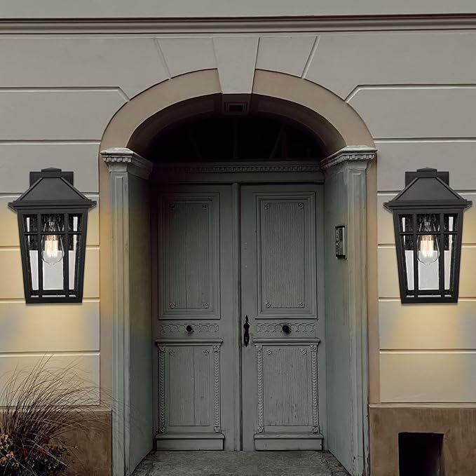 Darkaway 2pcs Outdoor Sconce Lights Wall Light Fixtures, 14inch Large Porch Light Outdoor Wall Anti-Rust Black Aluminum with Glass for Patio Yard Doorway Garage