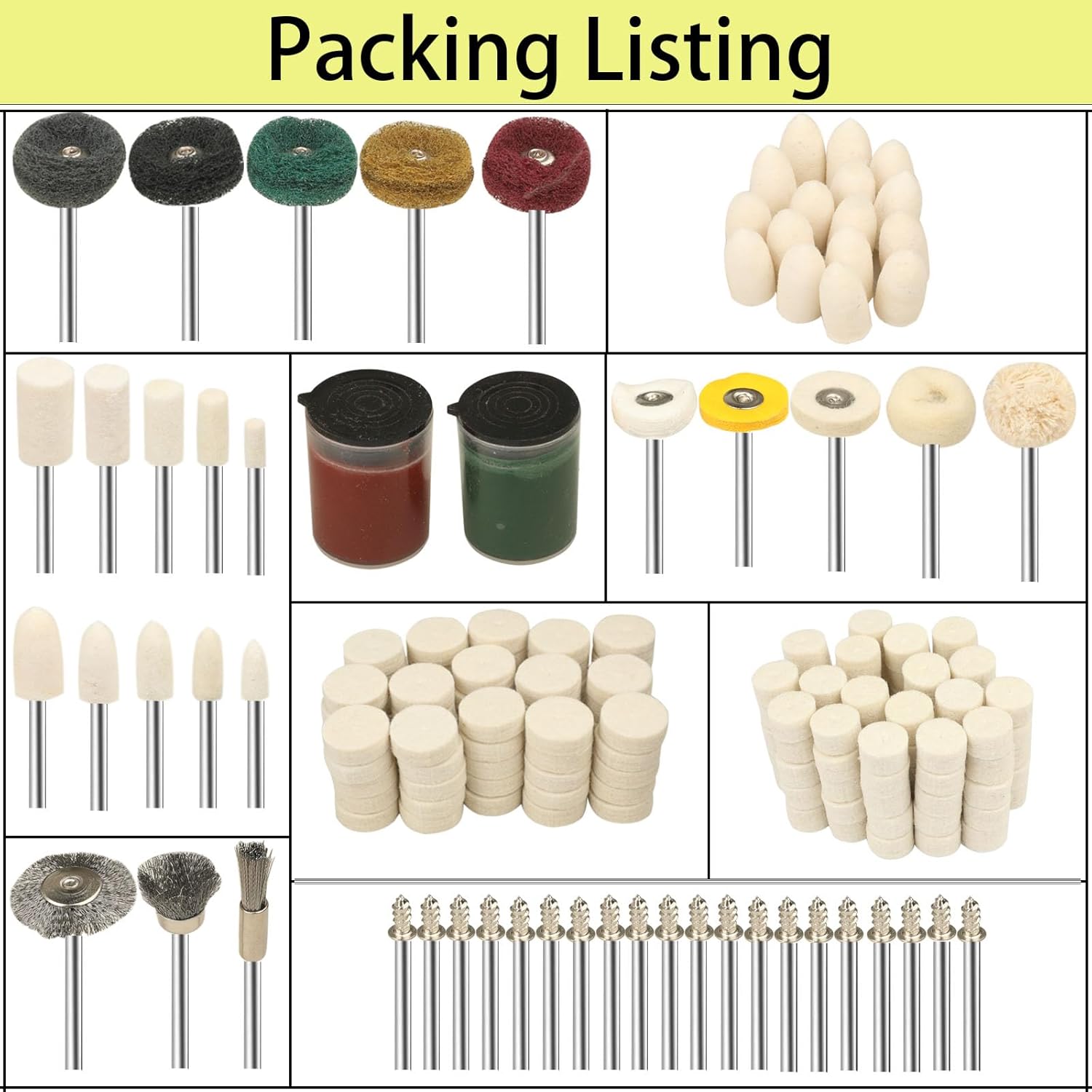 245PCS Polishing Buffing Wheel Kit for Dremel, Rotary Tool Accessories with 1/8" Shank, Abrasive Wheel Buffing Polishing Wire Brushes Wool Felt Cotton Mounted