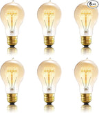A19 Incandescent Light Bulbs 60 Watt,120v Edison Bulbs Dimmable 2200k Warm Yellow E26 Base, Antique Retro Style Incandescent Bulb, Amber Glass Squirrel Cage Filament Decorative Lamp, 6Pack