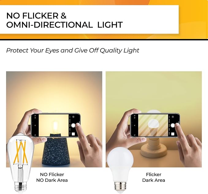 Hizashi LED Edison Bulbs Dimmable, E26 LED Bulb 60 watt, 2700K Soft Warm White, ST19 Vintage Light Bulbs, 95+CRI, UL Listed, 700LM 6W, Clear Glass, Pack of 6