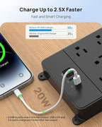 TROND Surge Protector Power Strip, 5ft Heavy Duty Extension Cord with 32W USB C & QC 3.0 Charger, 4000 Joules, ETL Listed, 13 Wide Spaced Outlets, Flat Plug, Wall Mount for Home Office Supplies, Black