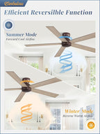 60 Inch Low Profile Ceiling Fan no Lights, Brown Farmhouse Ceiling Fan without Light, 6-Speeds, Quiet Reversible DC Motor, Indoor/Outdoor Ceiling Fans for Patio, Living Room, Bedroom