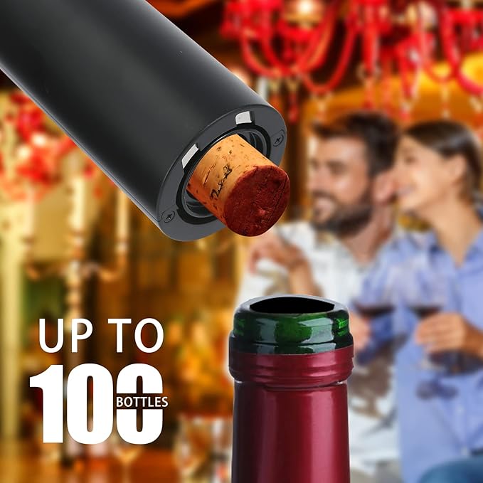 Electric Wine Bottle Opener Set with Charging Base- Black, Automatic Wine Bottle Opener with Led Light, Rechargeable Corkscrew Kit with Aerator，Foil Cutter，Stoppers