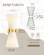 Gold Sconce Wall Lighting, HWH Single Wall Vanity Light Fixture Brushed Gold Wall Sconce Lamp, Modern Indoor Up Down Wall Light with Frosted Milk White Striped Glass Shade, 5HZG97B-2W BG