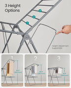 SONGMICS Clothes Drying Rack, Foldable 2-Level Laundry Drying Rack, Free-Standing Laundry Airer, with Height-Adjustable Wings, 33 Drying Rails, Sock Clips, Gray ULLR053G02V1