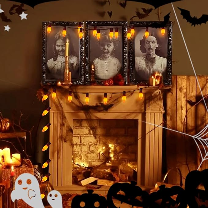 Abeja 25 Pack C9 Halloween Replacement Light Bulbs, Orange Ceramic Christmas Lights for Halloween Outdoor Patio Indoor Xmas String Lights, C9/E12 Candelabra Base, 7 Watt, Orange