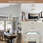 Brushed Nickel Chandelier 6-Light, Dining Room Light Fixture Geometric Metal Modern Chandelier Lighting for Kitchen Island Living Room Entryway, 20 Inch Pendant Lighting Hanging Ceiling Lamp