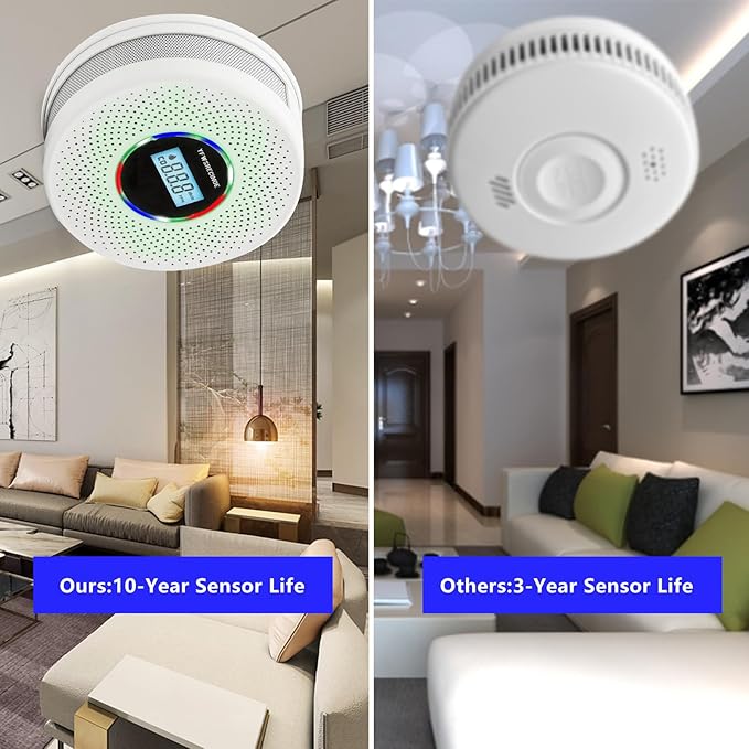 4 Pack Upgraded Combination Smoke and Carbon Monoxide Alarm Detector, Dual Sensor Smoke Alarm&Carbon Monoxide Detector (Includes Battery)