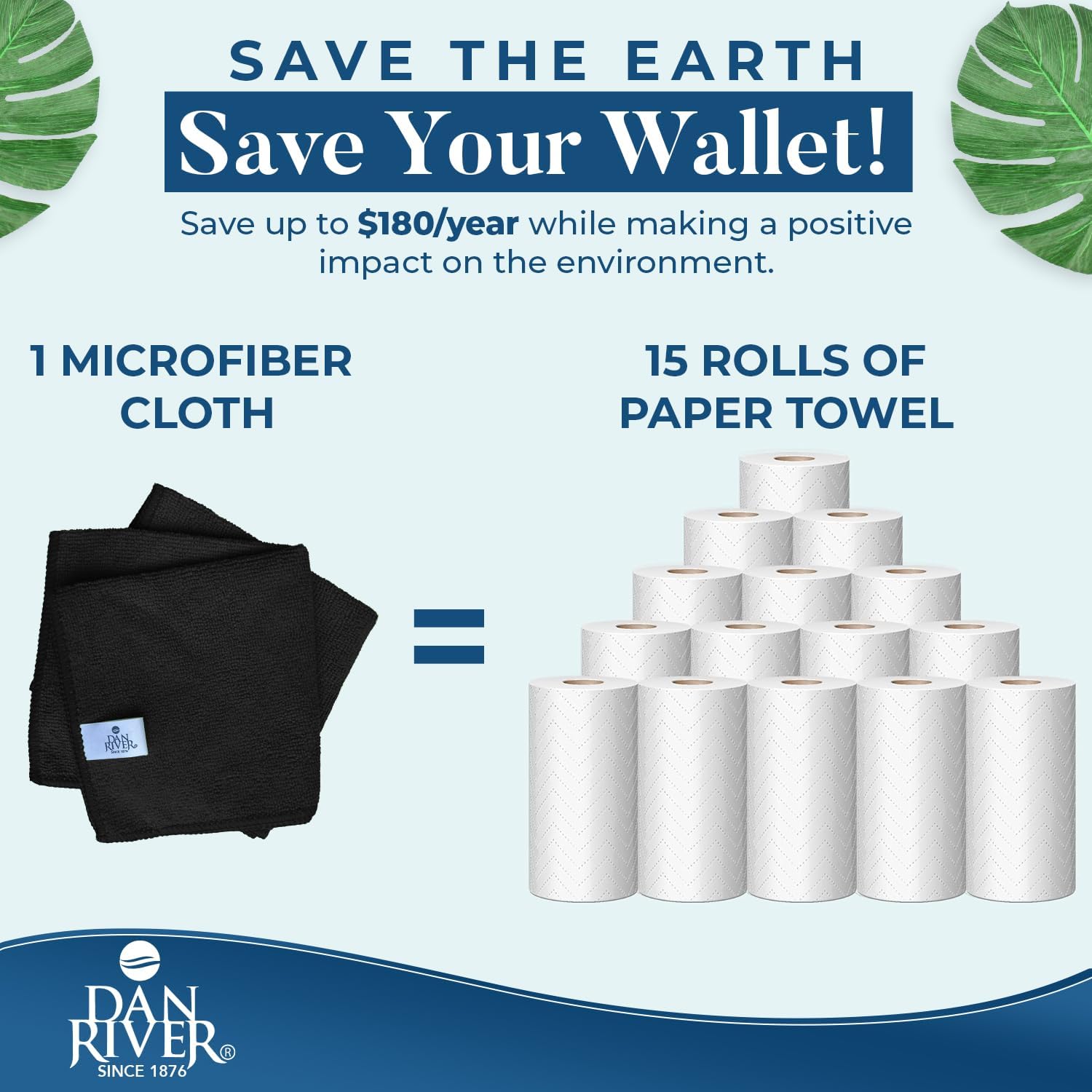 DAN RIVER 12-Pack Black Microfiber Towels – Ultra Absorbent, Lint-Free & Streak-Free Cleaning Rags for Home, Car & Kitchen - Must-Have Cleaning Essentials - 12" x 12"