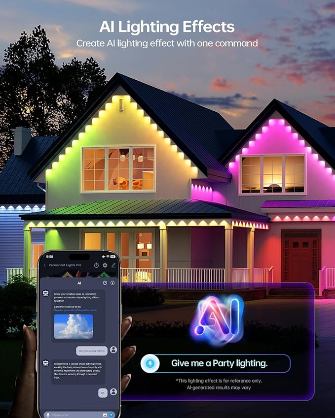 ASAHOM Permanent Outdoor Light Pro S108B, 100FT with 72 RGBCW 70lm LED, WLED Integration, AI Lighting, 30000 Lighting Effect Combination, IP67 Waterproof for Halloween Christmas and Daily Decor, White