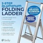 Step Ladder 2 Step Folding, Decorative - Beautiful Gray Wood & Silver Aluminum, Ultra Slim Profile, Anti Slip Steps, Sturdy-Portable for Home, Office, Kitchen, Photography Use,by SORFEY