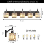 Crystal Vanity Lights - Black 5 Light Modern Bathroom Vanity Light Fixtures Over Mirror