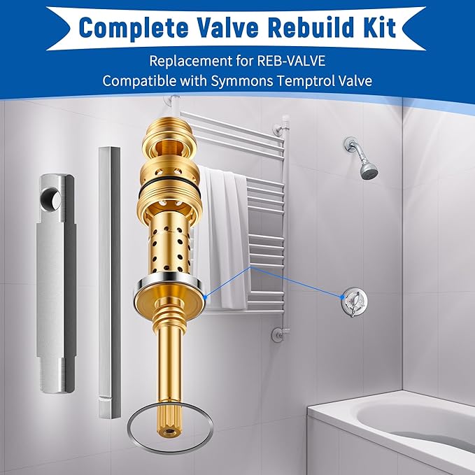 Enhon Valve Rebuild Kit Replacement for REB-VALVE, Compatible with Symmons Temptrol Valve, TA-10 Spindle Assembly, TA-4 Hot and Cold Seats, T-11 Cap Gasket, T-35A/B Seat Removal Tools (1 Pack)