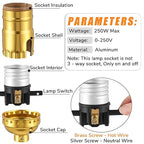 4 Pack UL Listed Lamp Socket with Push On/Off, E26 Threaded Base, Medium Screw Push Socket, Lamp Parts for Floor and Table Lamps, DIY Project, Gold