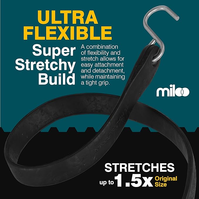 Miloo Rubber Bungee Cords with Hooks - Heavy Duty Tarp and Cargo Straps - Made in USA - 31 Inch - Pack of 50