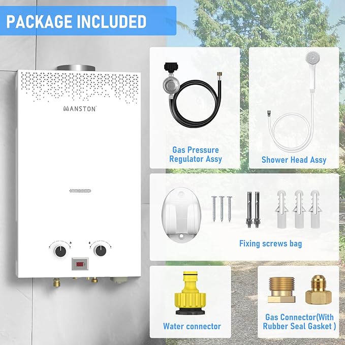 Water Heater Tankless, VANSTON Propane Water Heater Outdoor, 10L 2.64 Portable Water Heaters, Instant Hot Water, Overheating Protection, Easy Installation & Lightweight for RV, Camping