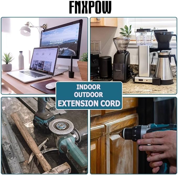 Indoor Outdoor Extension Cord 10 FT Waterproof, 16/3 Gauge Heavy Duty Black Extension Cords, 13A 1625W SJTW Extension Cord with 3 Prong Grounded Plug, Great for Tools, Lights, UL Listed.