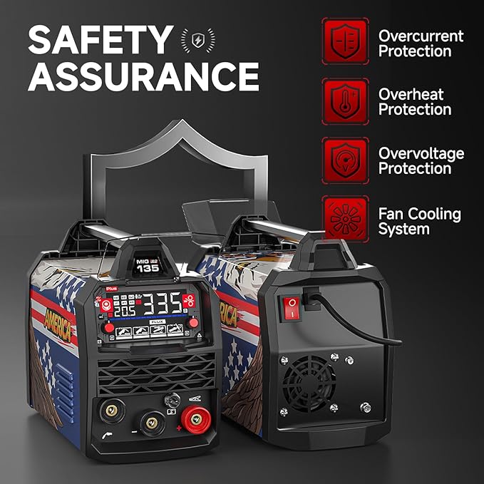 ANDELI 135Amp MIG Welder 110V/220V Dual Voltage, Portable Gasless Welder Flux MIG/Lift Tig/Stick 3-in-1 Multiprocess Welder LED Digital Display Welding Machine IGBT Inverter Welder MIG-135 Plus AE