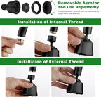 Faucet Sprayer Attachment with 2 Ball Joint, Big Angle Swivel Kitchen Sink Faucet Head Replacement, 4 Spray Models, 55/64-27UNS Famale Thread, Male Thread Adapter Included, Black