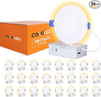 24 Pack 4 Inch Led Recessed Lights with Night Light, Canless Ultra Thin Wafer Soffit Recessed Lighting Downlight, Dimmable & 5 Color Temperature Selectable, 9W, ETL, White