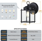 GRUENLICH Outdoor Wall Sconce, Exterior Wall Lighting Fixtures with Clear Glass, Front Porch Lighting, Outdoor Lights for Patio, Doorway, Matte Black, 4 Pack