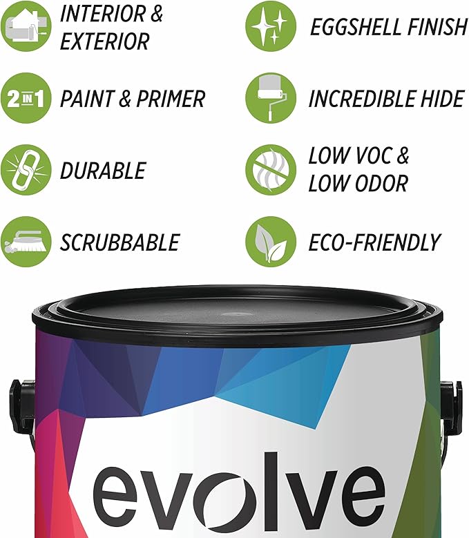 EVOLVE Paint & Primer: Environment-friendly, Eggshell with One-coat Coverage for Interior & Exterior surfaces (Ivy Green, 1-Gallon)