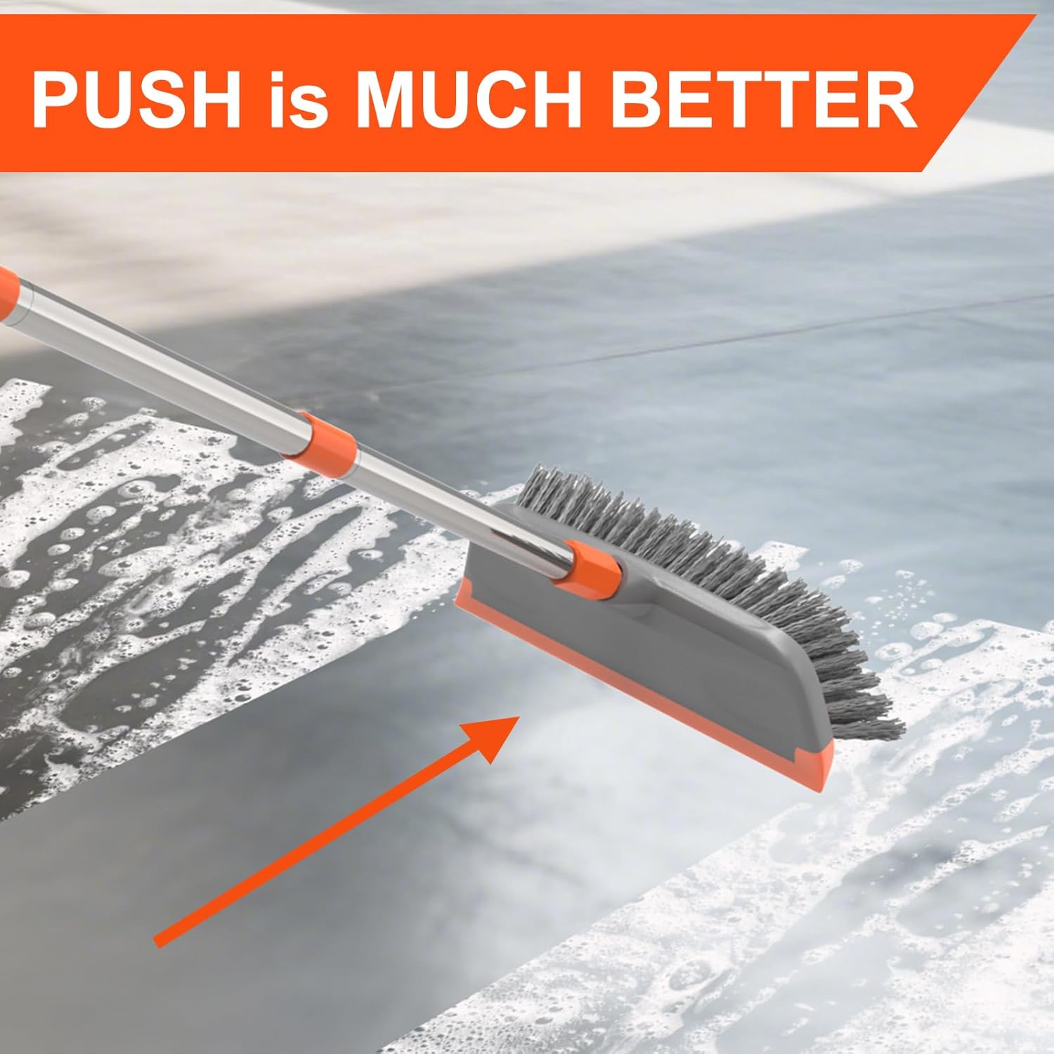 BITOPE Deck Scrub Brush with Long Handle, Heavy Duty Floor Cleaning Scrubber with Stiff Bristles Garage Concrete Cleaner Tool for Cleaning Tile Patio Outdoor Porch Indoor Kitchen Shower Bathroom