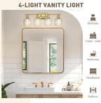 zeyu 27'' Modern Vanity Lights Over Mirror, 4-Light Brushed Gold Wall Light for Mirror Bedroom, Brushed Gold Finish with Clear Hammered Glass, ZJF63B-4W BG