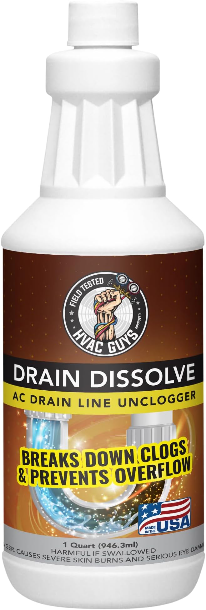 Drain Dissolve | AC Drain Line Cleaner & Unclogger | Heat-Activated Alkaline Gel Clears Hair, Grease, Gunk, 1 Quart (946.3 ml)