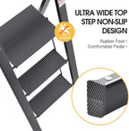 KINGRACK Aluminium 3 Step Ladder, Lightweight Step Stool with Non-Slip Pedals, Handrail, 330 LBS Foldable Step Ladder for Kitchen, Garage, Home, Space Saving, Sturdy and Portable, Black