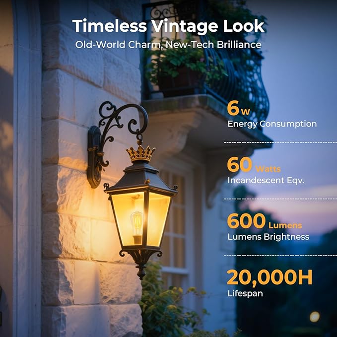 Dimmable LED Edison Bulbs, 2700K Warm White, 6W Equivalent to 60 watt E26 LED Bulb, ST58 Vintage Light Bulbs, 600LM, 90+ CRI, E26 Base, Clear Glass, 10 Pack