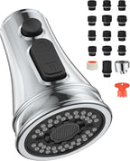 Mbillion Universal Polished Chrome Kitchen Faucet Sprayer Head Replacement – 3-Function Pull-Down Nozzle with 14 Adapters – Fits Moen, Delta, Kohler, WEWE & American Standard