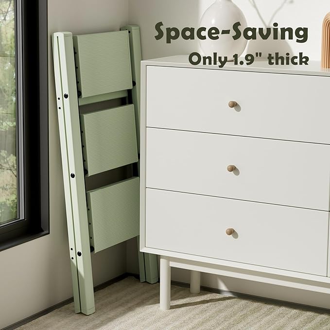 Taranta 3 Step Ladder,Aluminum Lightweight Folding 3 Step Stool with Anti-Slip Wide Pedal,330lbs Capacity Step Ladder for Household,Kitchen,Office - Fairyland Green