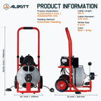Albott 100 FT x 3/8 inch Electric Drain Cleaner Machine with Auto-Feed & 10 Cutters, Sewer Snake Auger for 1–4 Inch Pipes, Foot Switch & Wheels, Ideal for Home & Commercial Use, Gray/Red