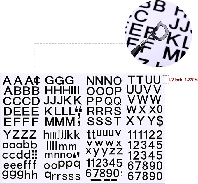 Outus 8 Sheets Vinyl Letter Stickers Self Adhesive Mailbox Numbers Alphabet Stickers Stick on Letters for Christmas Stockings Scrapbook Bulletin Board School Business(1/2 Inch,Black)