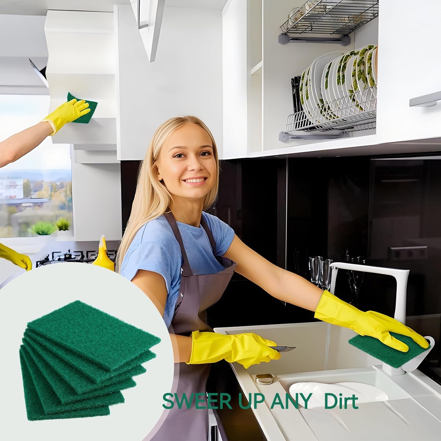 50 Pcs Scouring Pads,Heavy Duty Scour Pads,Non Scratch Scouring Pads,Dish Scrubber Scrubber Pads,Reusable Green Scrub Pads for Household Dishes Kitchen Sink Scrubbers & Metal Grills,4x6in